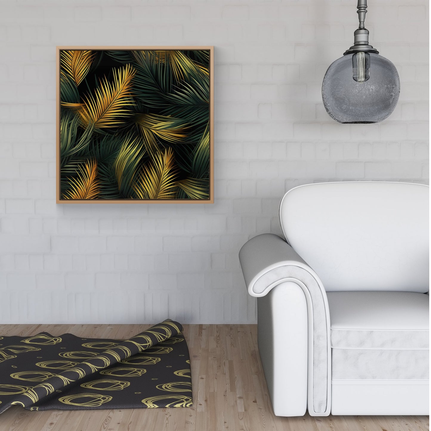 Golden Palm Leaves Framed Canvas