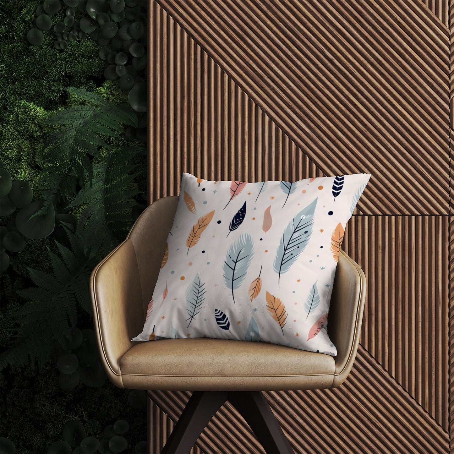 Pastel Feather Pattern Outdoor Cushion