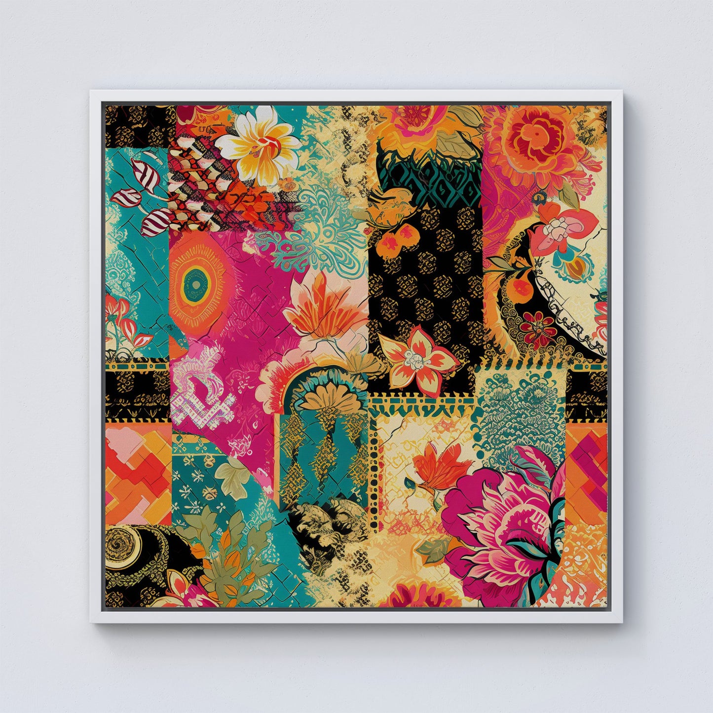 Patchwork Mixed Textiles Framed Canvas