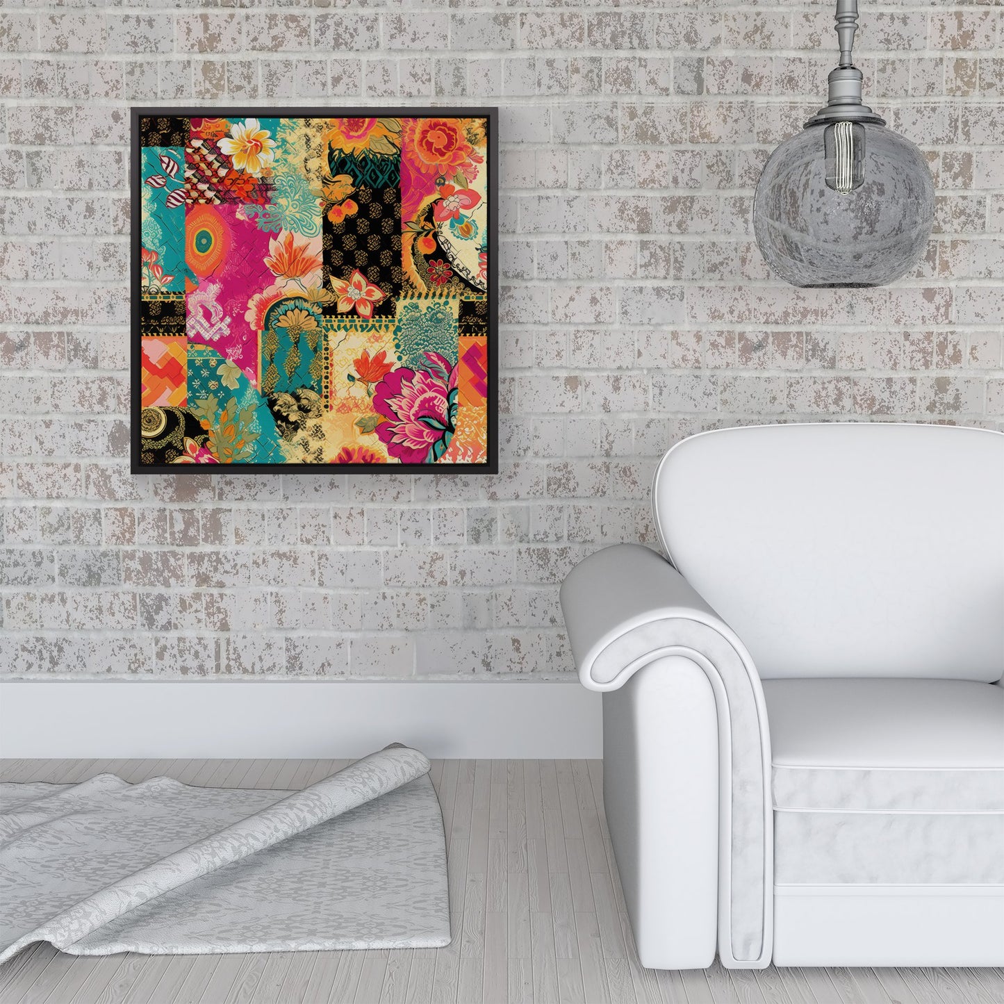 Patchwork Mixed Textiles Framed Canvas