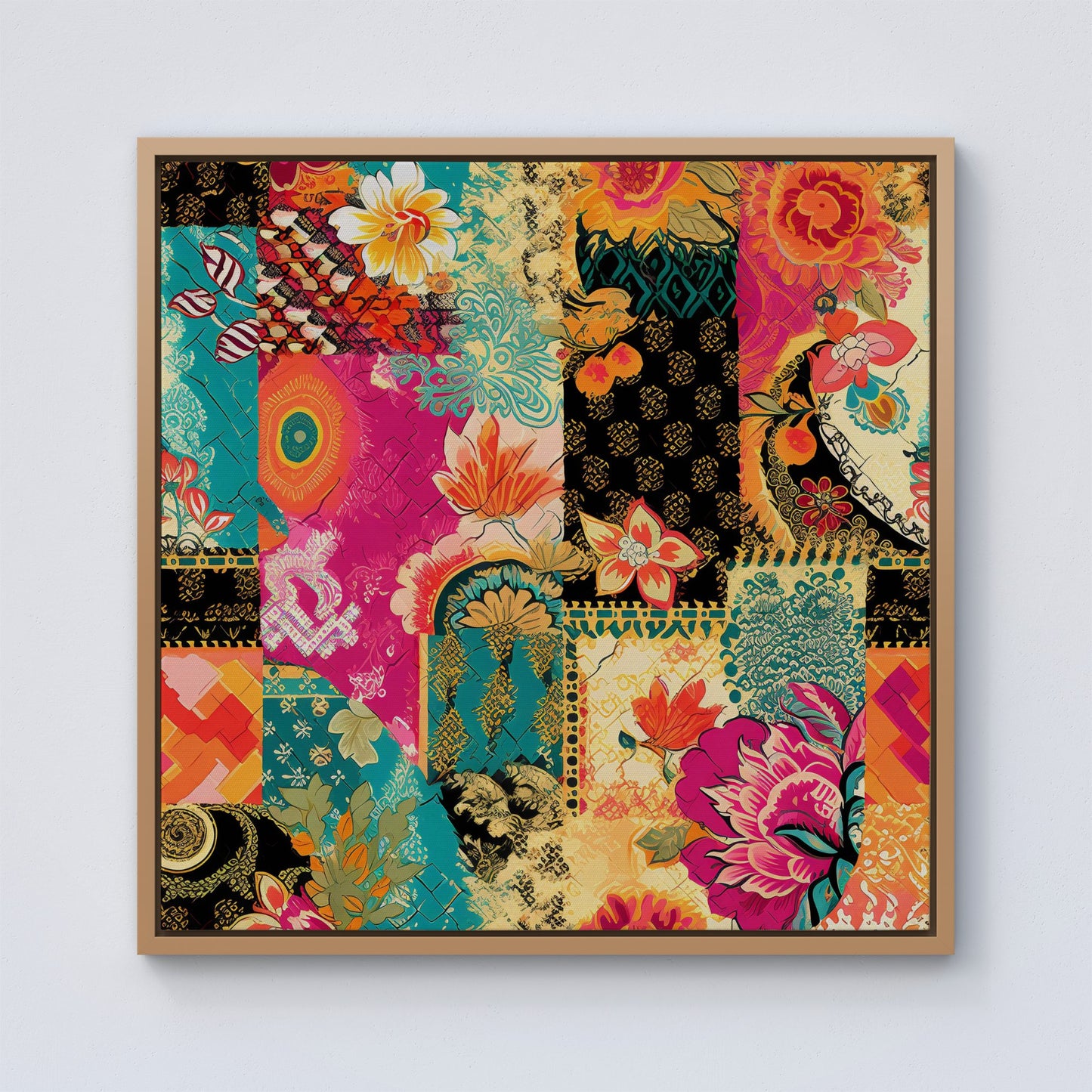 Patchwork Mixed Textiles Framed Canvas