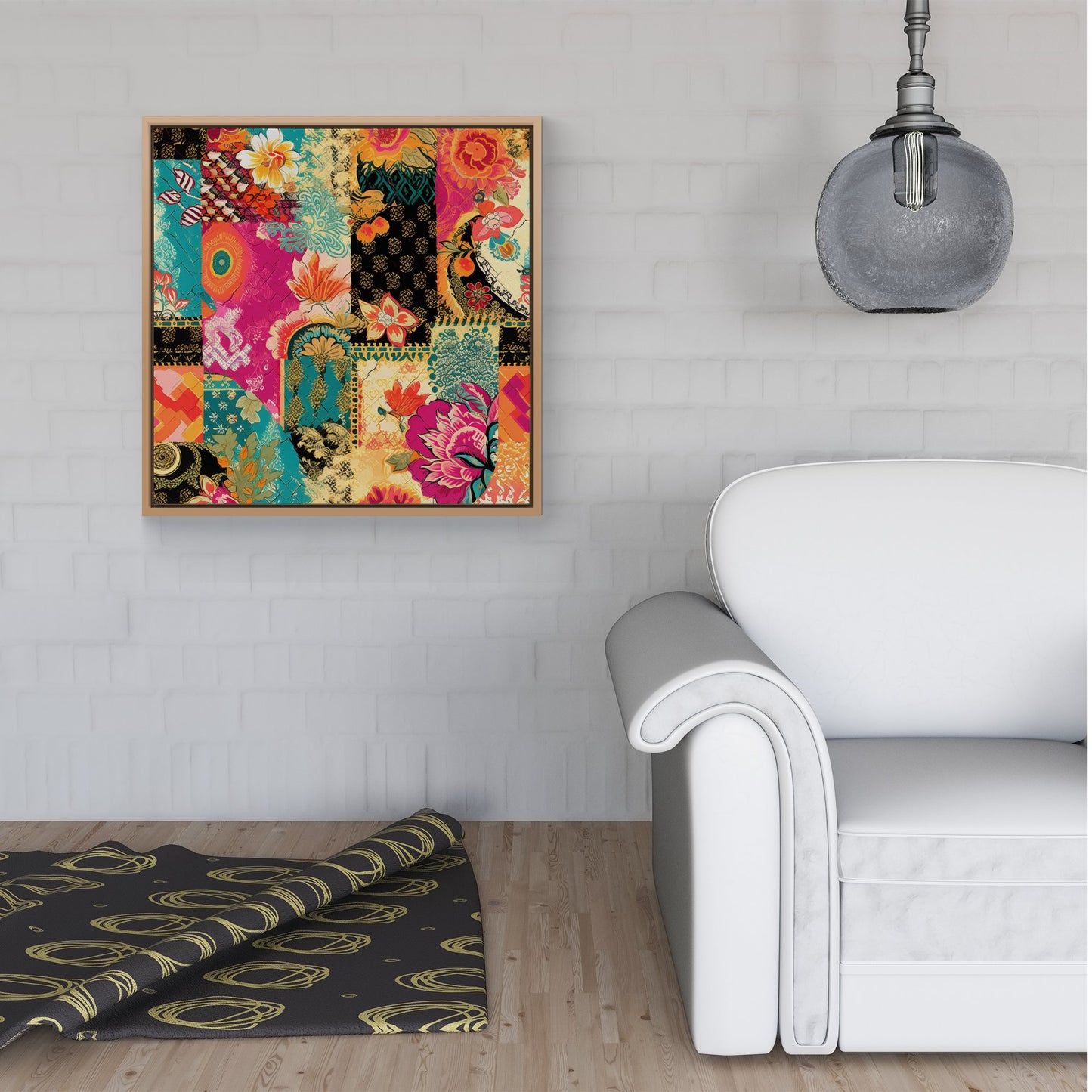 Patchwork Mixed Textiles Framed Canvas