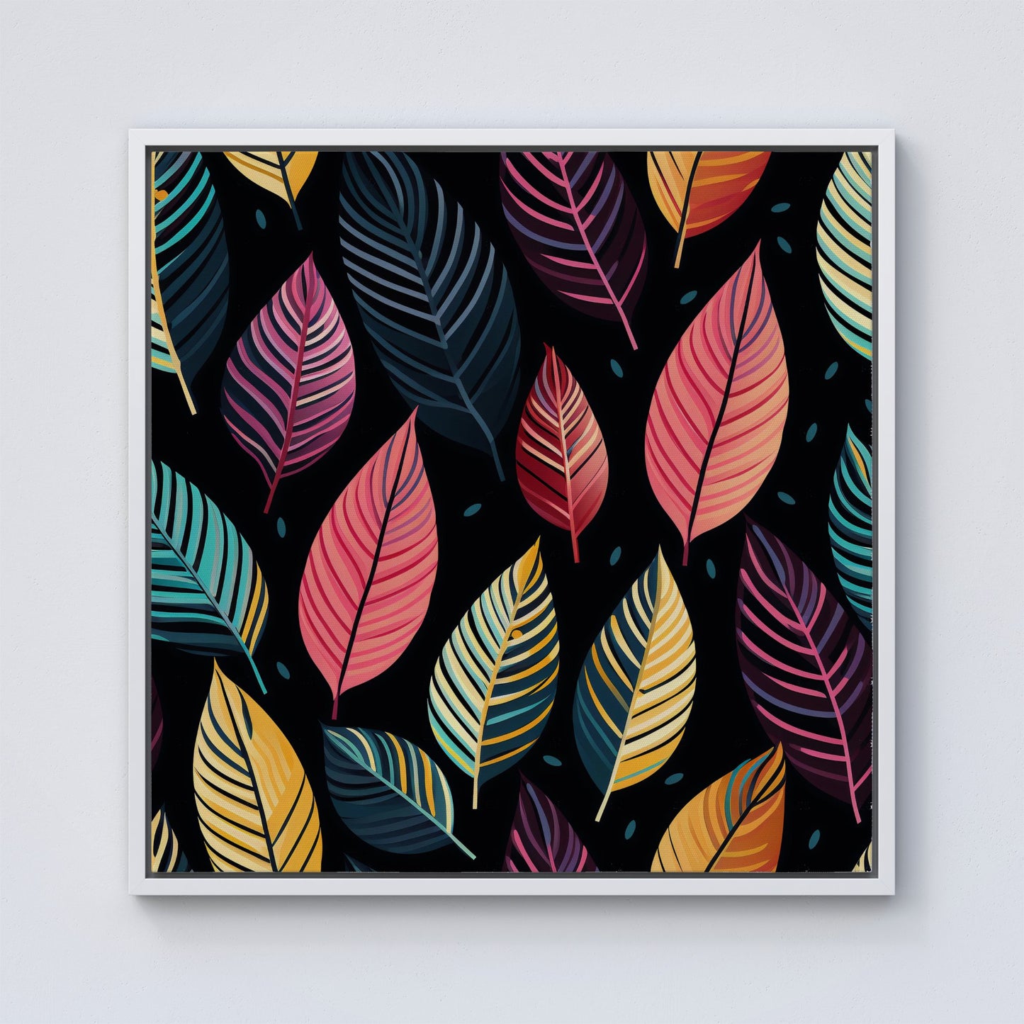 Colourful Leaves Pattern Framed Canvas