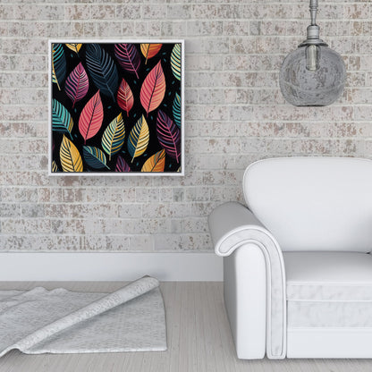 Colourful Leaves Pattern Framed Canvas