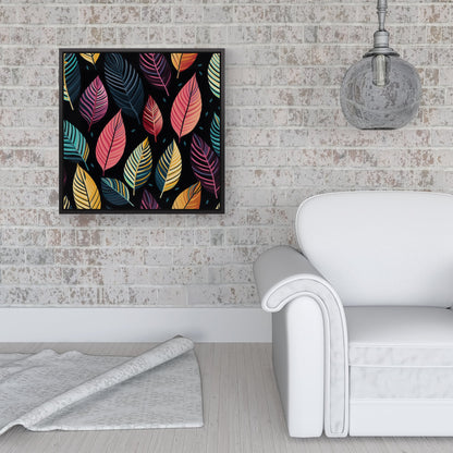 Colourful Leaves Pattern Framed Canvas