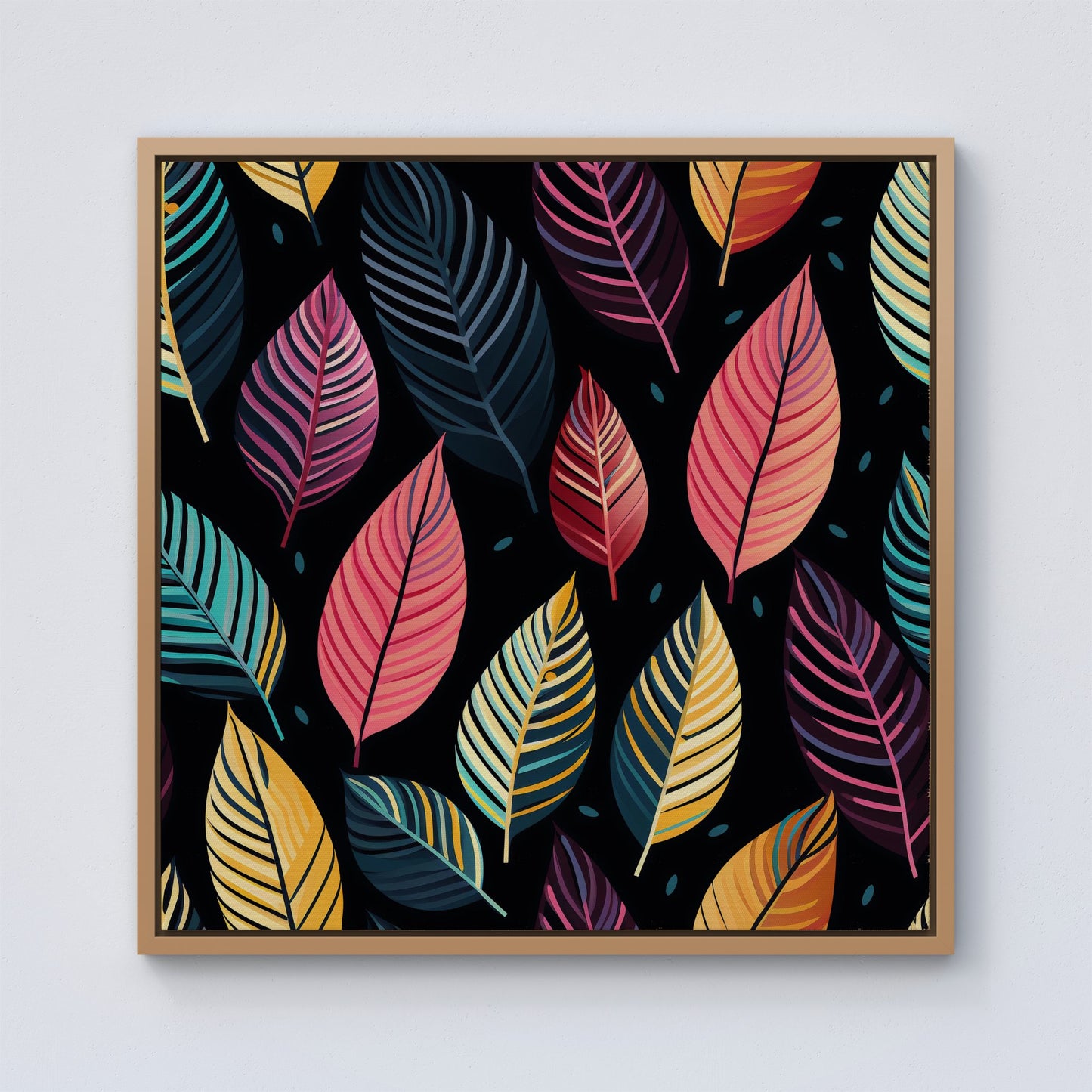 Colourful Leaves Pattern Framed Canvas