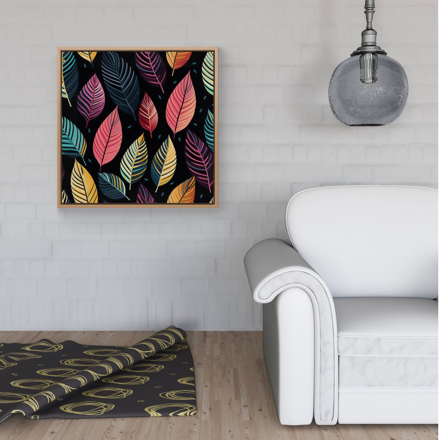 Colourful Leaves Pattern Framed Canvas