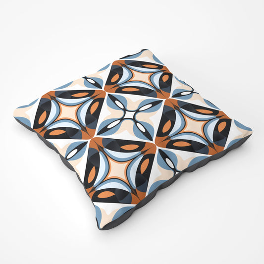 Brown And Blue Geometric Pattern Floor Cushion