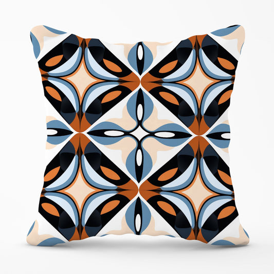 Brown And Blue Geometric Pattern Outdoor Cushion