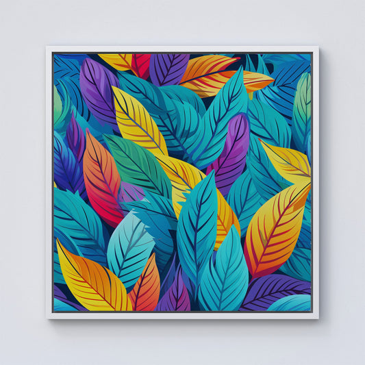 Bright Colourful Leaves Framed Canvas