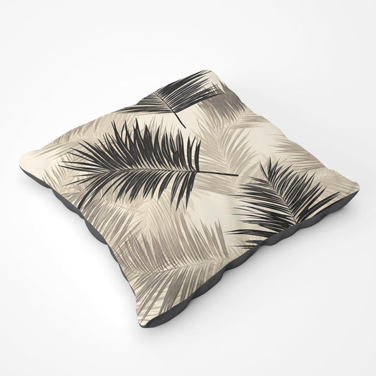 Black And White Tropical Palm Leaves Floor Cushion