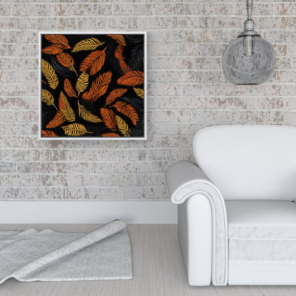 Orange Feather Leaves Framed Canvas