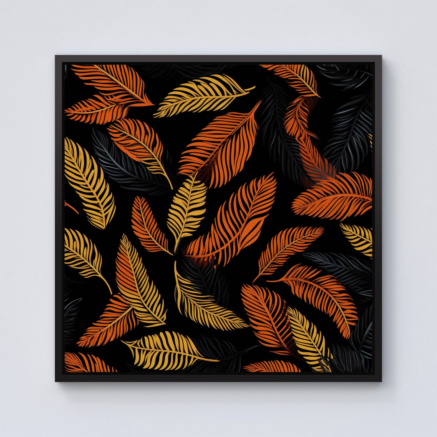 Orange Feather Leaves Framed Canvas