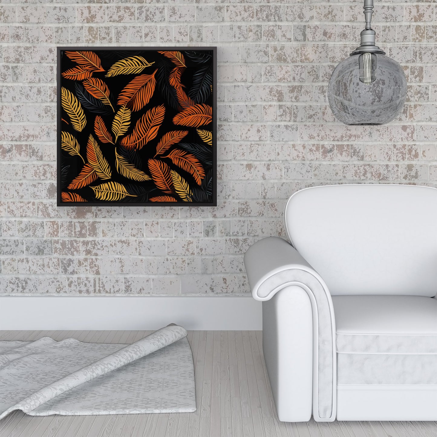 Orange Feather Leaves Framed Canvas