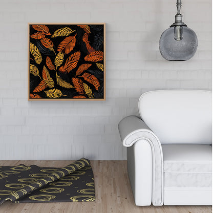 Orange Feather Leaves Framed Canvas