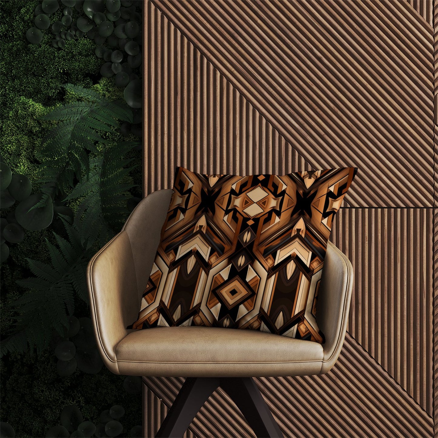 Black And Brown Intricate Pattern Outdoor Cushion