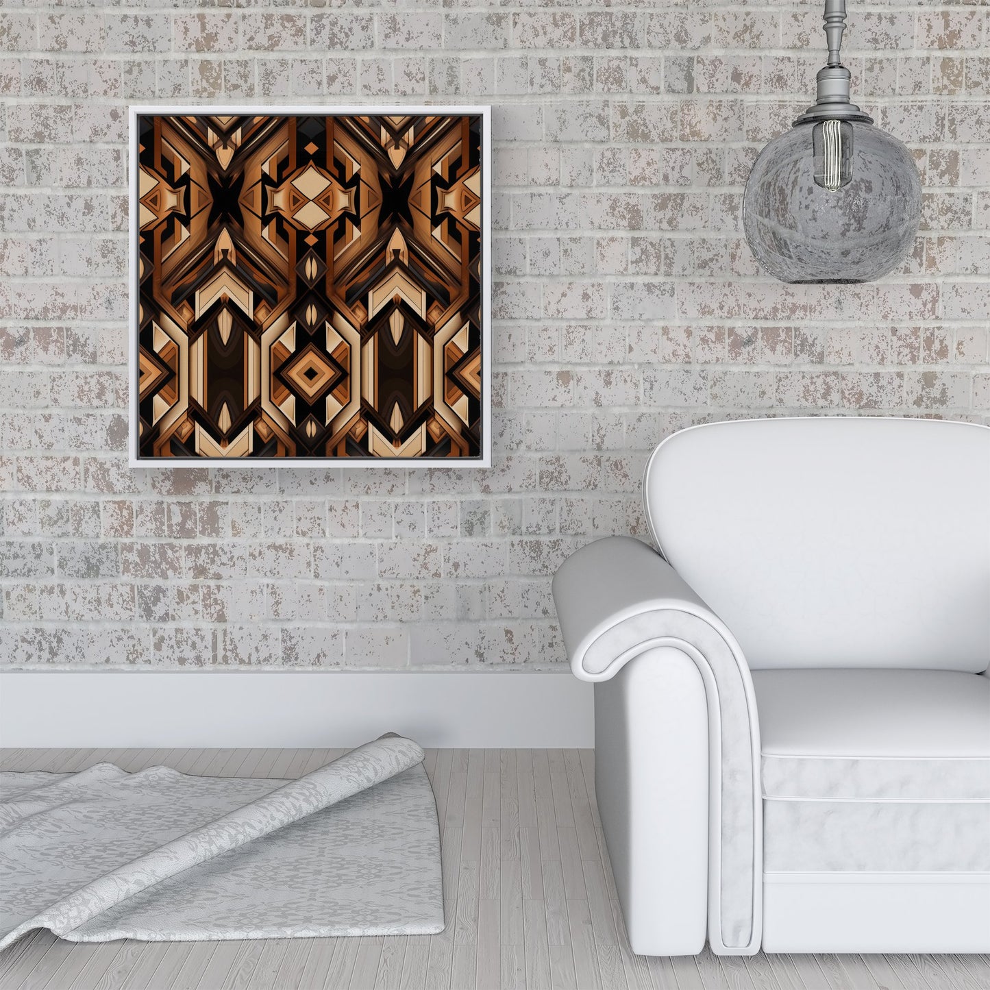 Black And Brown Intricate Pattern Framed Canvas