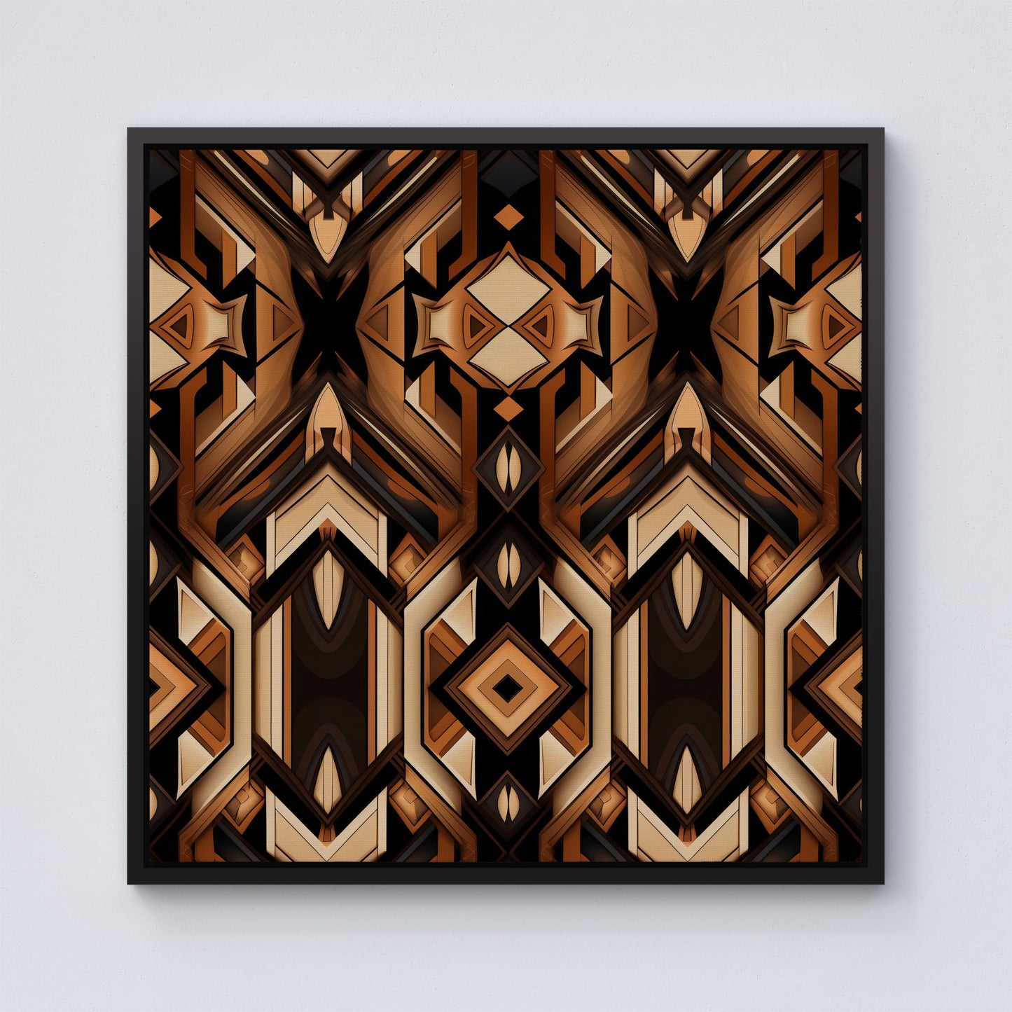 Black And Brown Intricate Pattern Framed Canvas