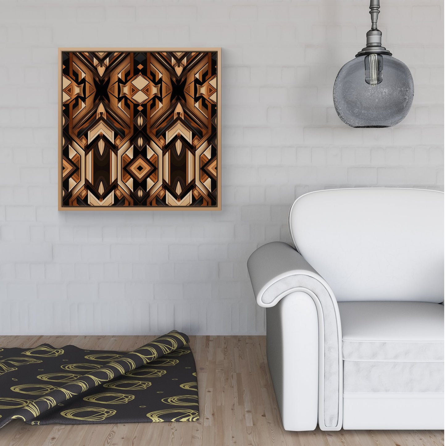 Black And Brown Intricate Pattern Framed Canvas