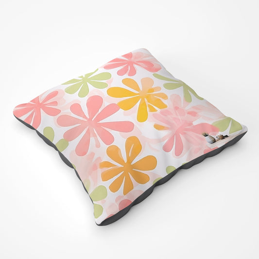 Yellow And Pink Flowers Floor Cushion