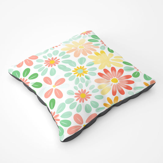 Green And Yellow Flowers Floor Cushion