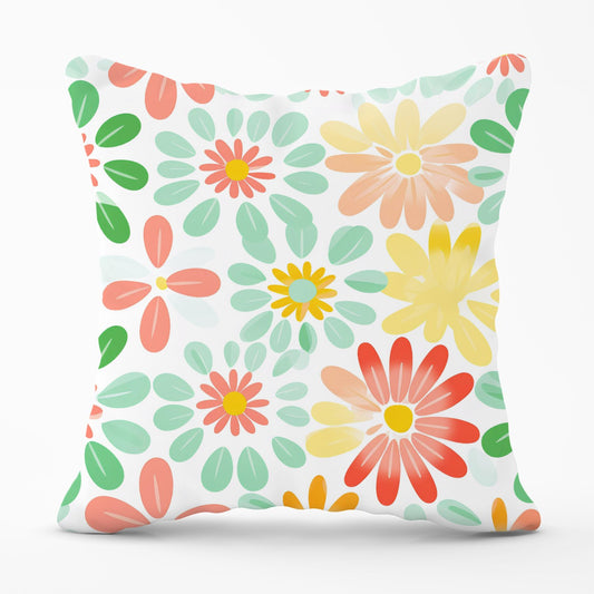 Green and Yellow Flowers Outdoor Cushion