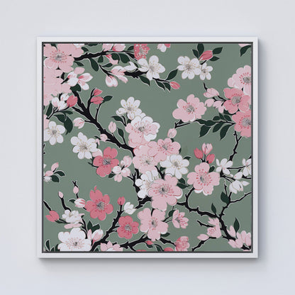 Pink Floral Abstract Pattern Framed Canvas