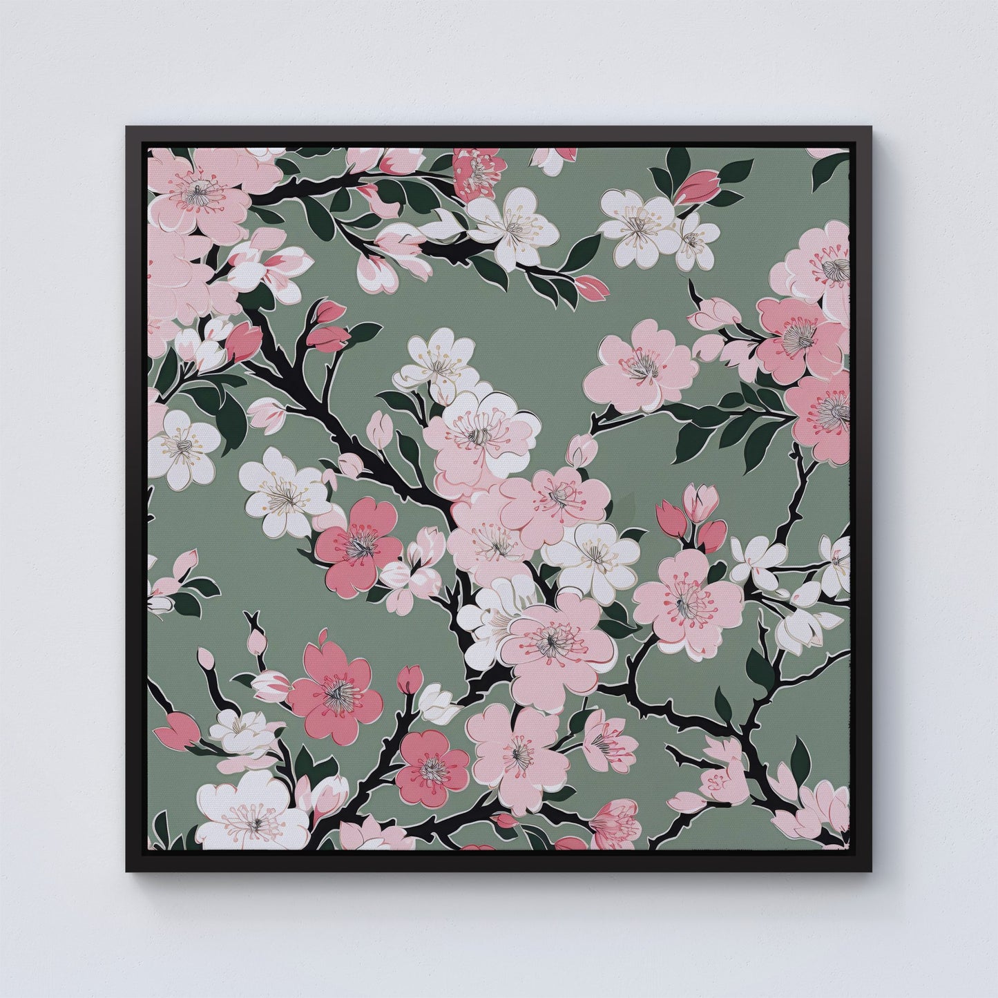 Pink Floral Abstract Pattern Framed Canvas