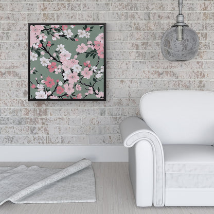 Pink Floral Abstract Pattern Framed Canvas