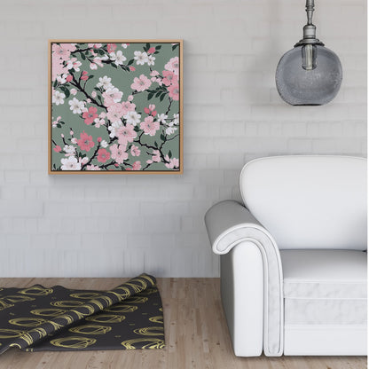 Pink Floral Abstract Pattern Framed Canvas