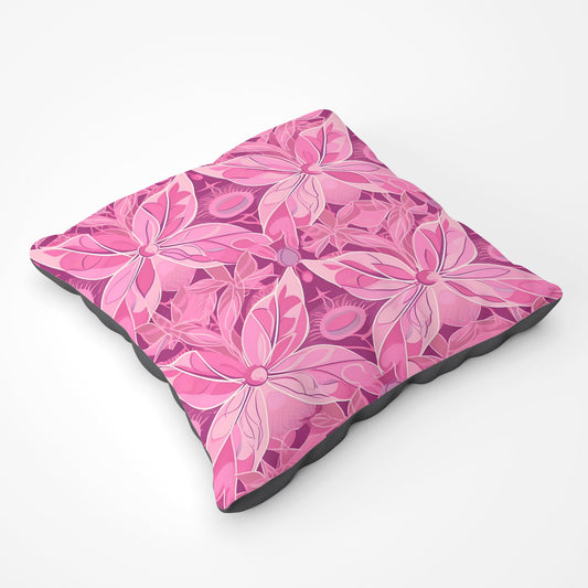 Pink Abstract Floral Design Floor Cushion