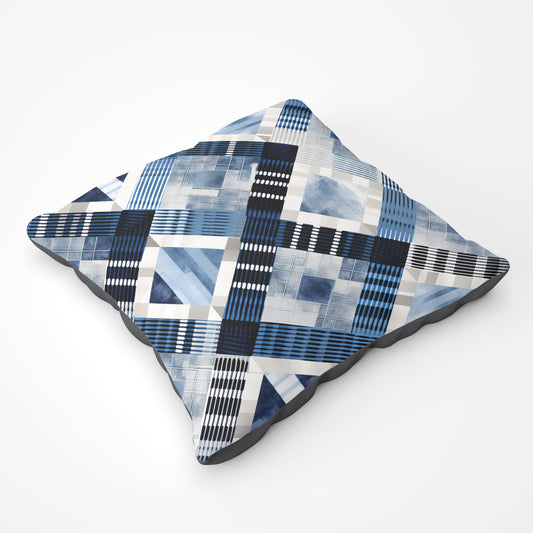 Checkered Square Black And Blue Floor Cushion