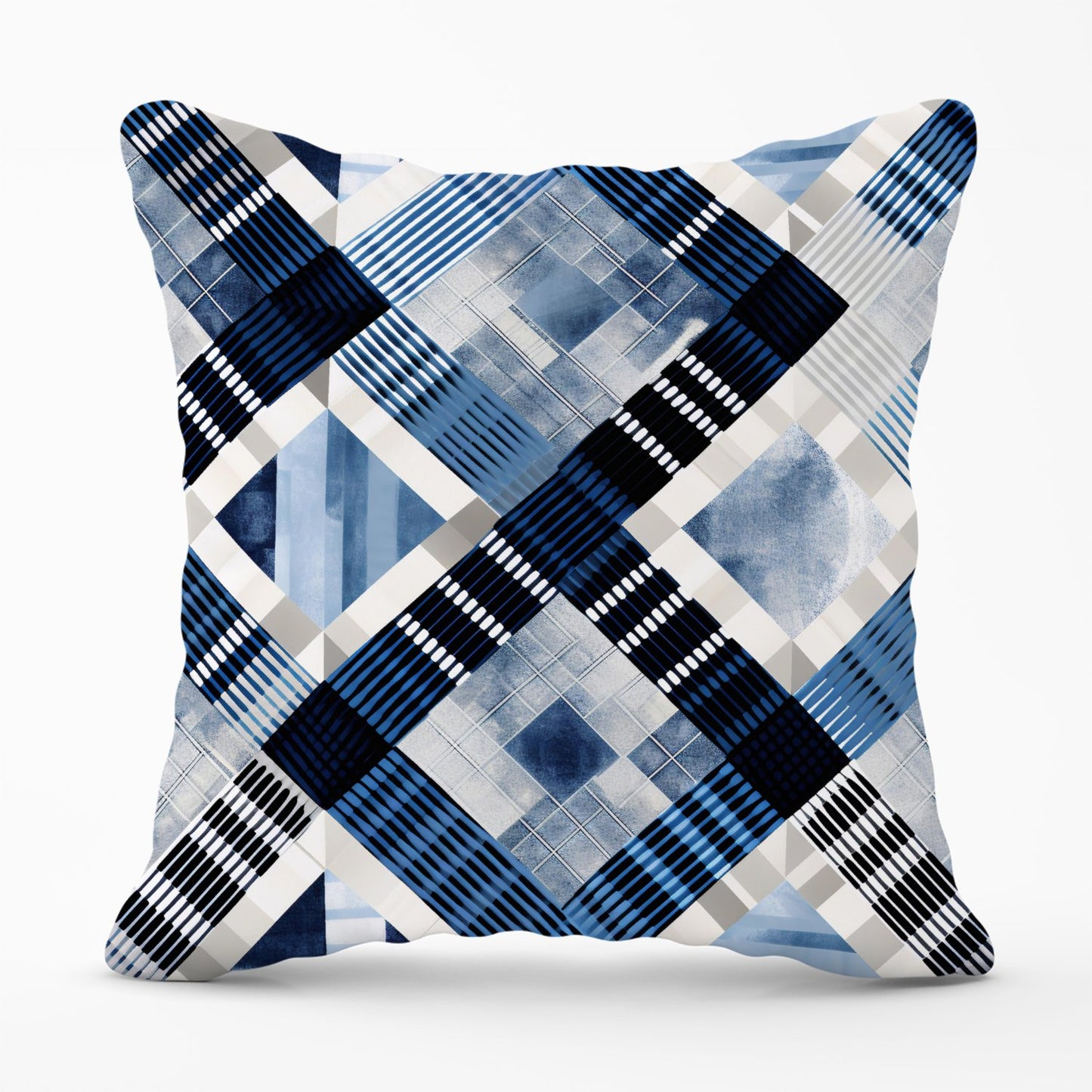 Checkered Square Black And Blue Outdoor Cushion