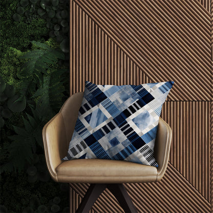 Checkered Square Black And Blue Outdoor Cushion