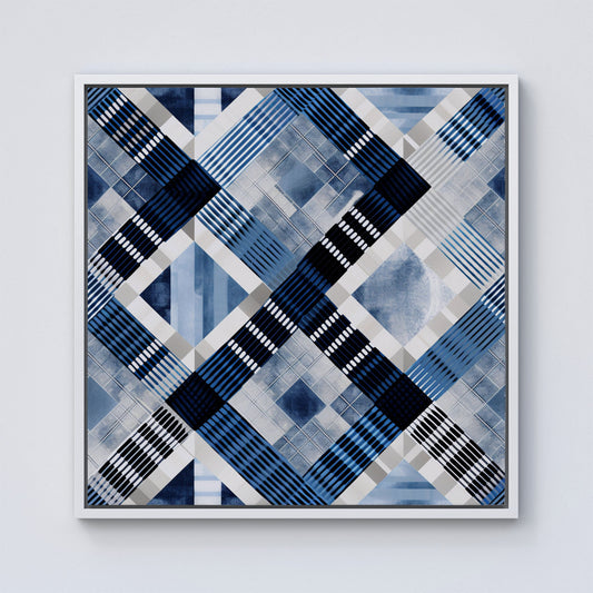 Checkered Square Black And Blue Framed Canvas