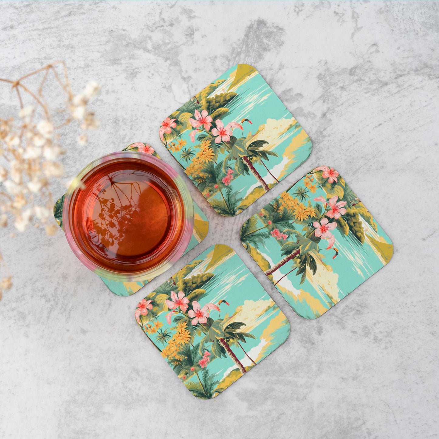 Palm Trees and Hibiscus Coasters