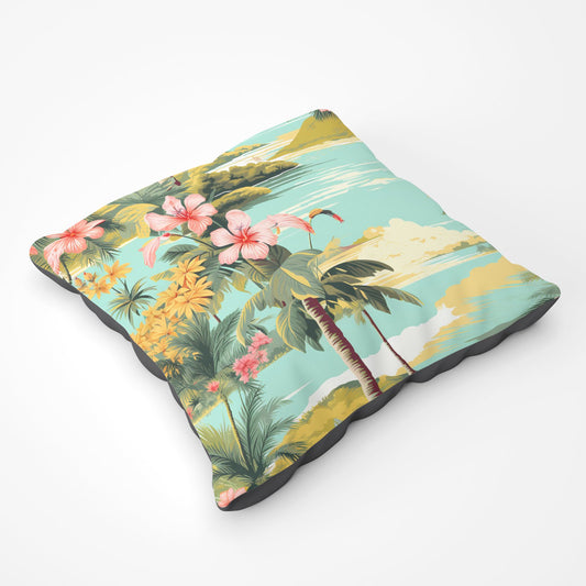 Palm Trees And Hibiscus Floor Cushion