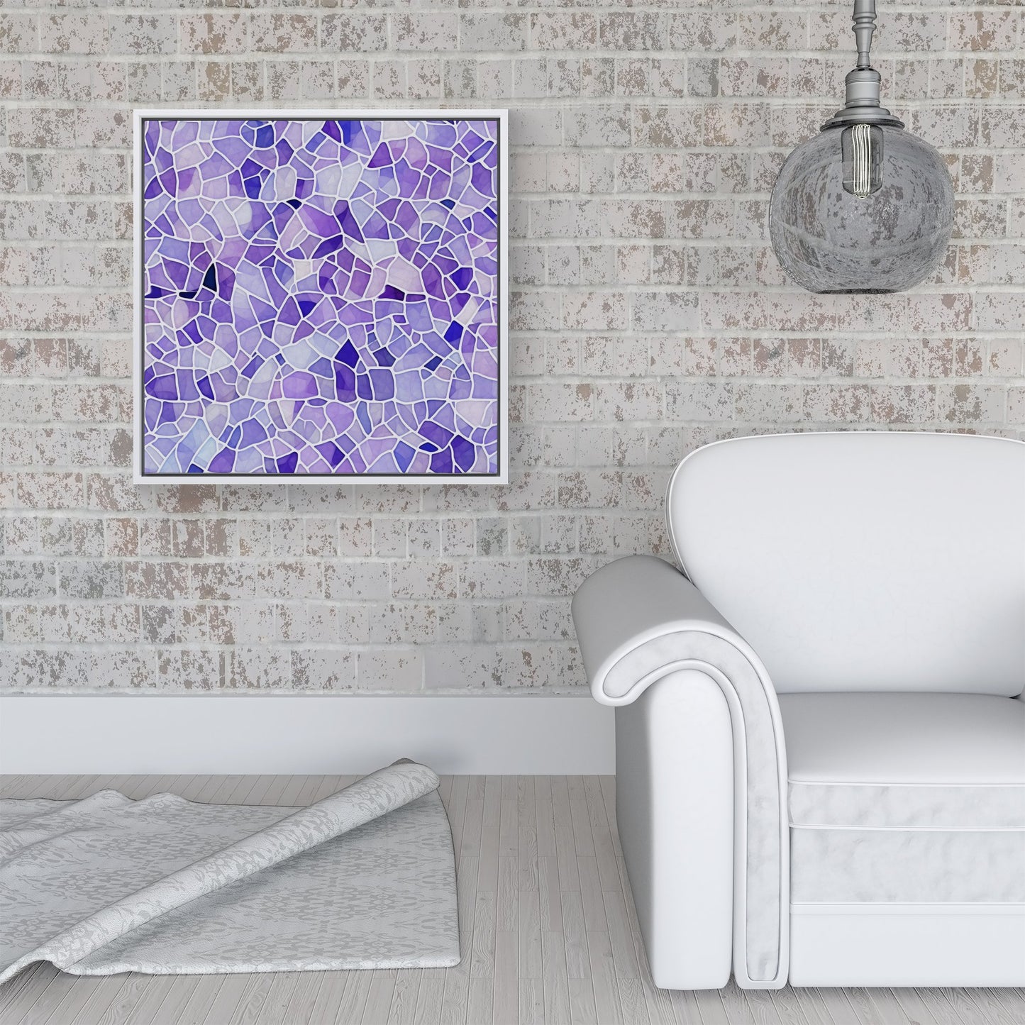 Purple and White Mosaic Design Framed Canvas