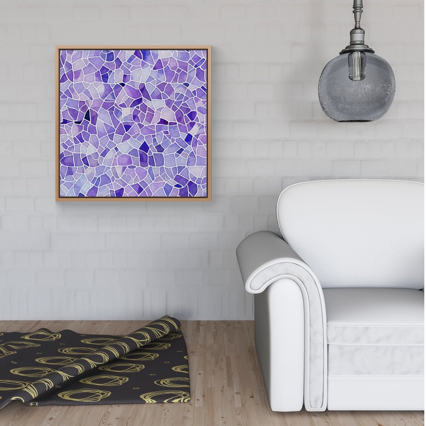 Purple and White Mosaic Design Framed Canvas