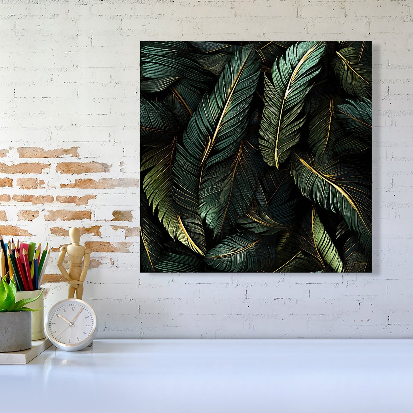 Green and Gold Leaves Canvas