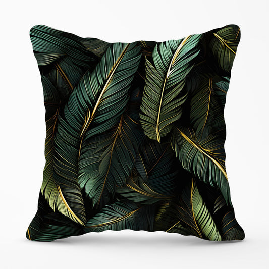 Green and Gold Leaves Outdoor Cushion