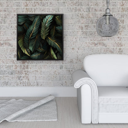 Green and Gold Leaves Framed Canvas