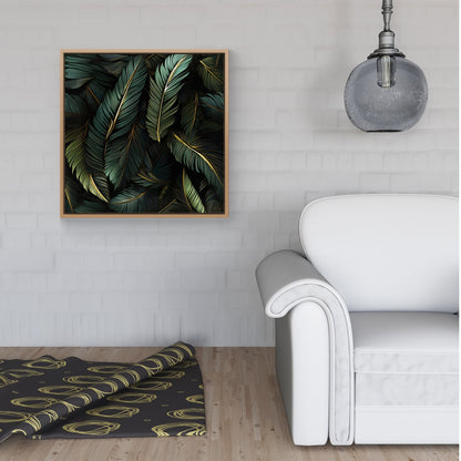 Green and Gold Leaves Framed Canvas