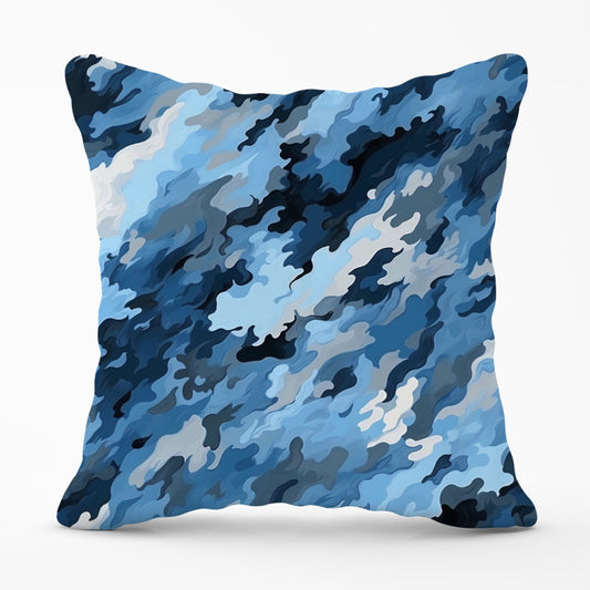 Blue And Grey Canvas Brushstrokes Outdoor Cushion