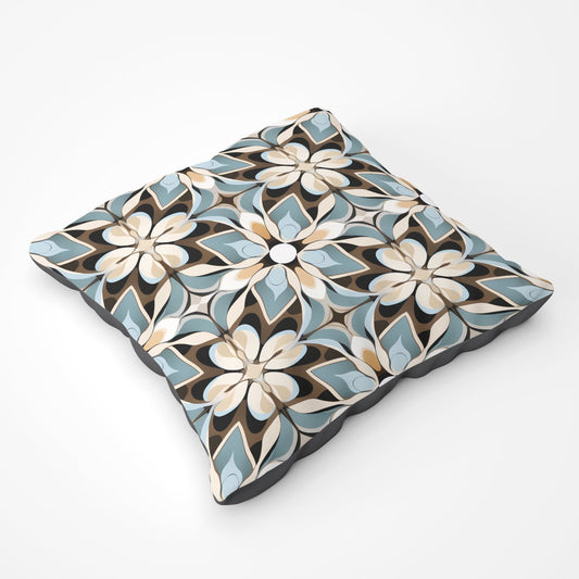 Beige And Brown Abstract Pattern Floor Cushion