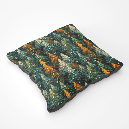 Impasto Style Christmas Trees Floor Cushion