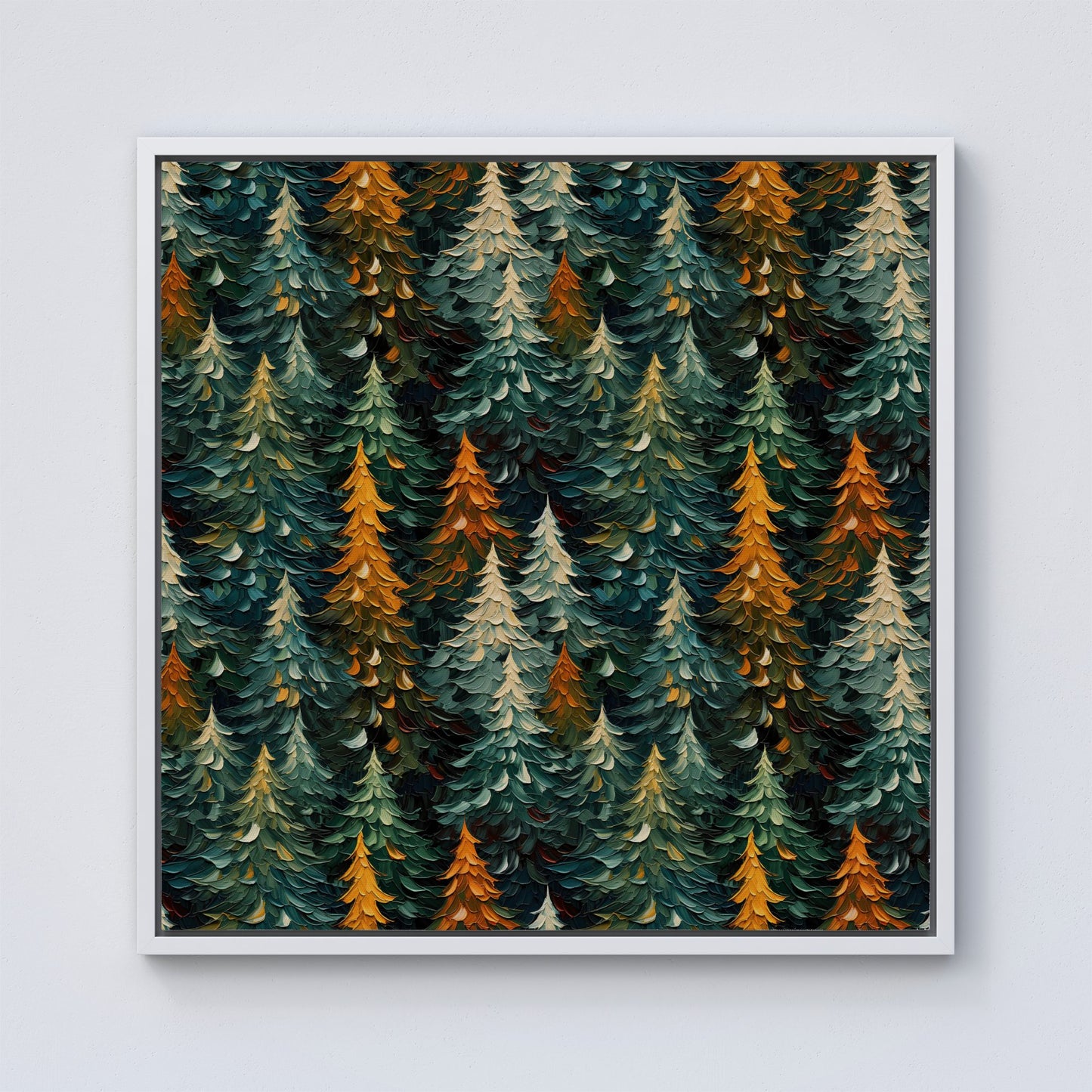 Impasto Style Christmas Trees Framed Canvas