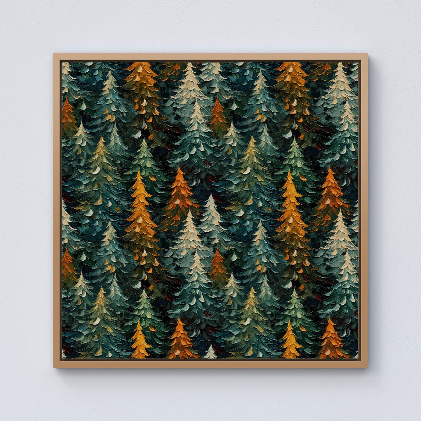 Impasto Style Christmas Trees Framed Canvas