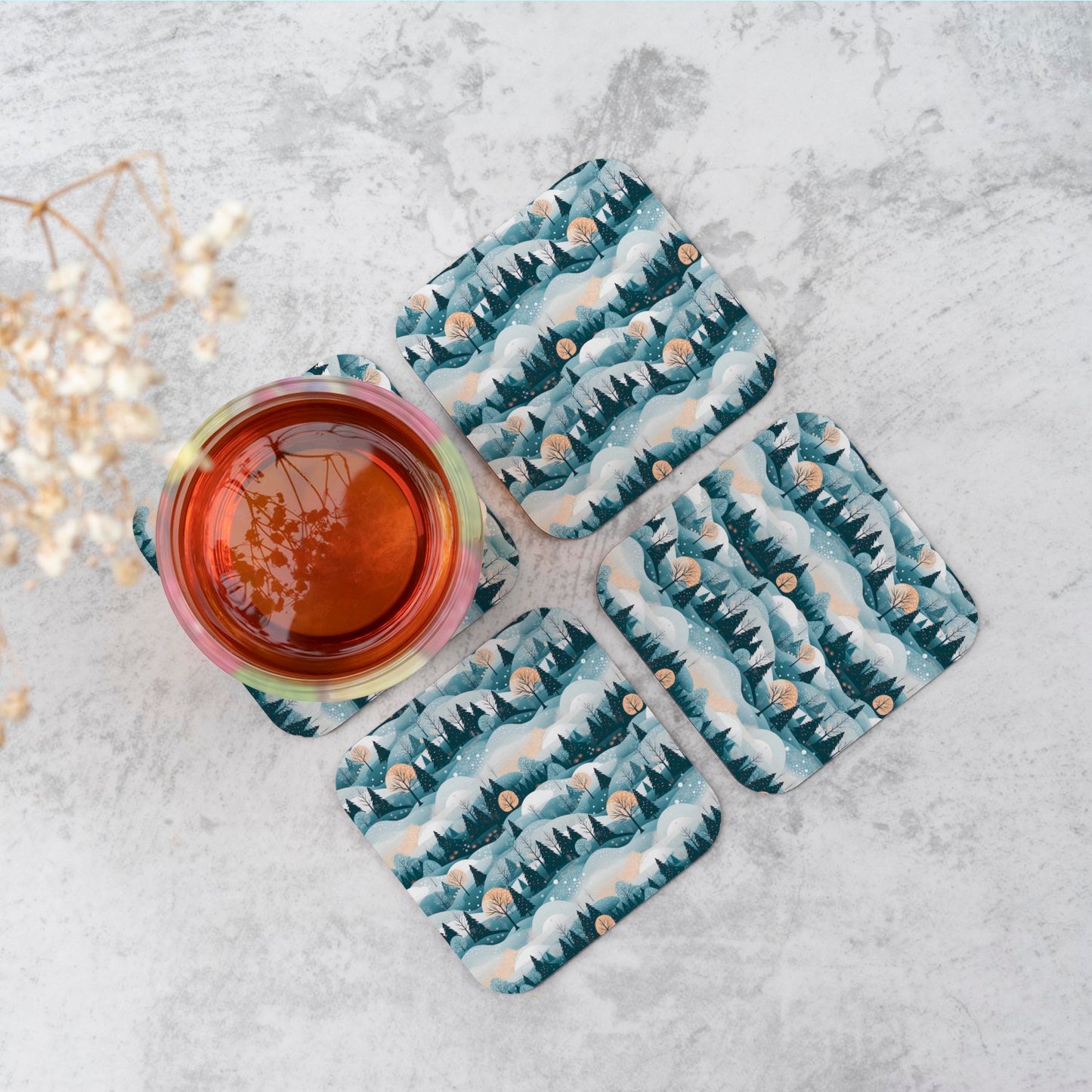 Dreamy Snowy Christmas Scene Coasters