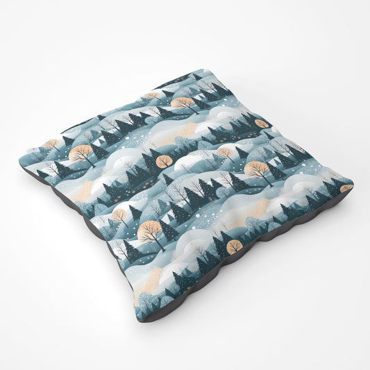 Dreamy Snowy Christmas Scene Floor Cushion